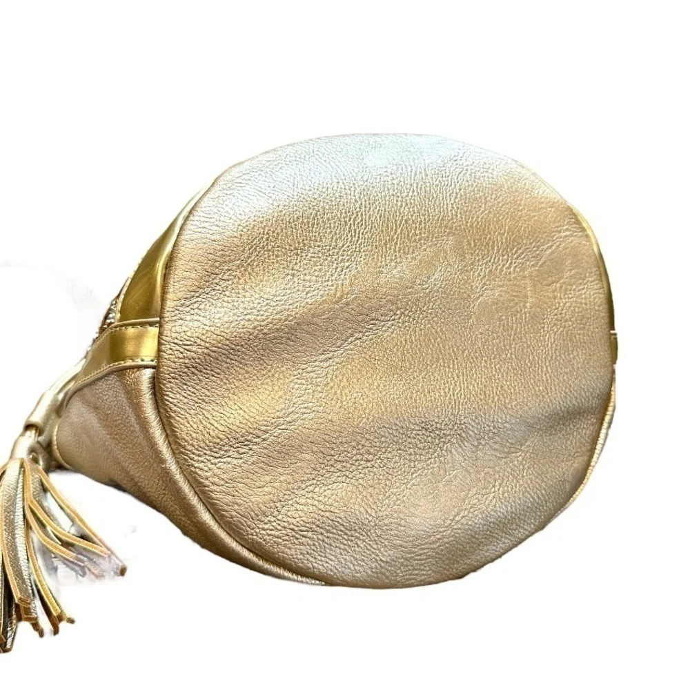 GALIAN, GOLD, BUCKET BAG WITH SIERRA RHINESTONES. ADJUSTABLE STRAP.